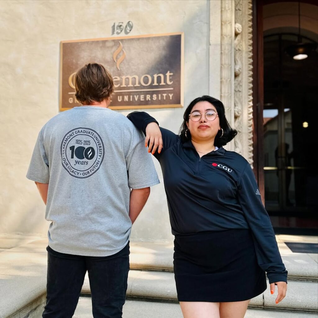 CGU Centennial CGU100 Merch in Front of Harper Hall